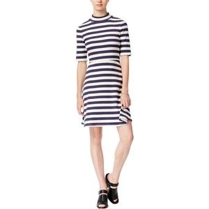 Navy Knit Striped A-Line Dress